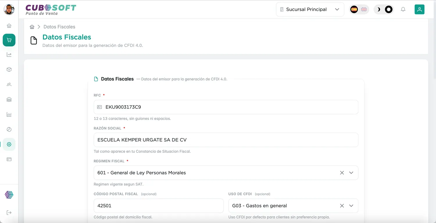 Datos fiscales y emisión de CFDI 4.0 integrada al POS de CuboPOS