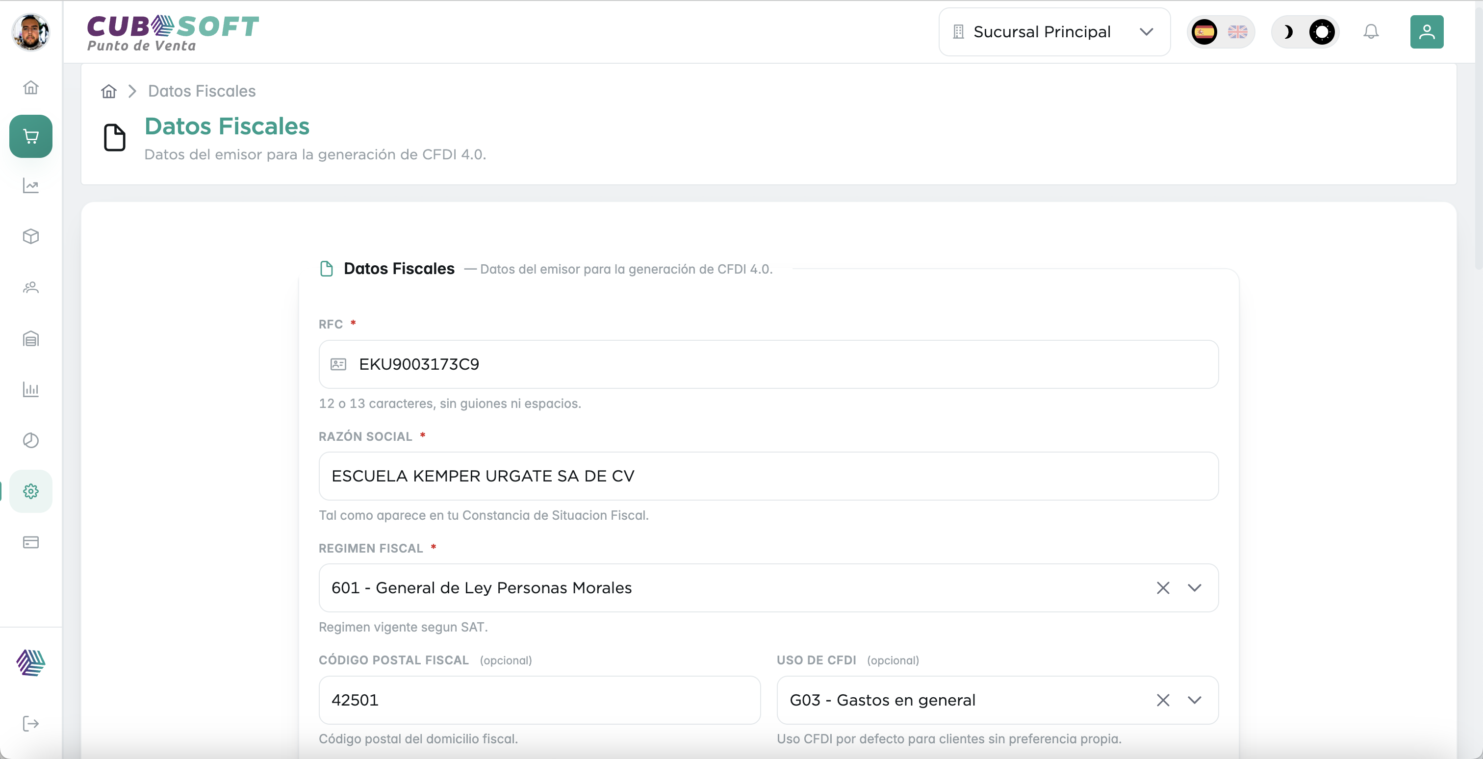 Datos fiscales y facturación CFDI 4.0 en CuboPOS