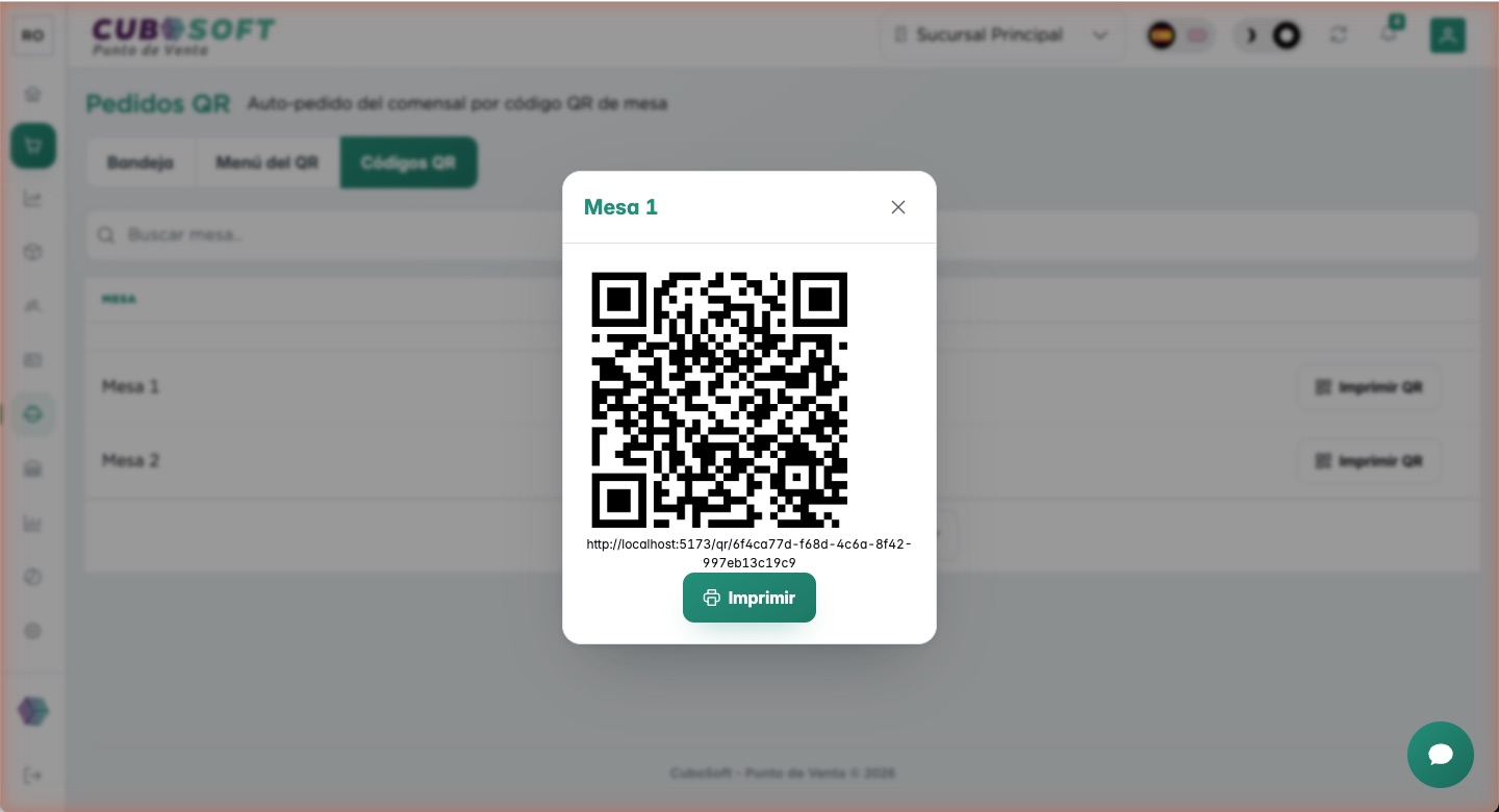 Códigos QR por mesa en CuboPOS para que el comensal ordene desde su lugar